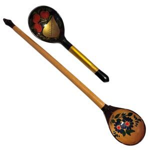 Russian Hand Painted Folk Art Khokhloma Wooden Spoons - Set of Two